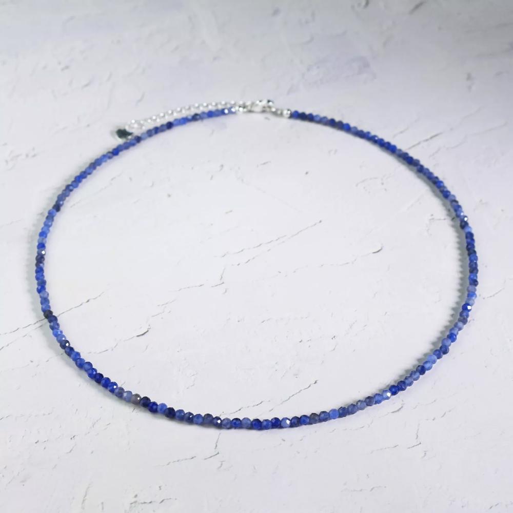 Blue Sodalite 2mm Tiny Small Beaded Choker Healing Dainty Women Necklace Gifts