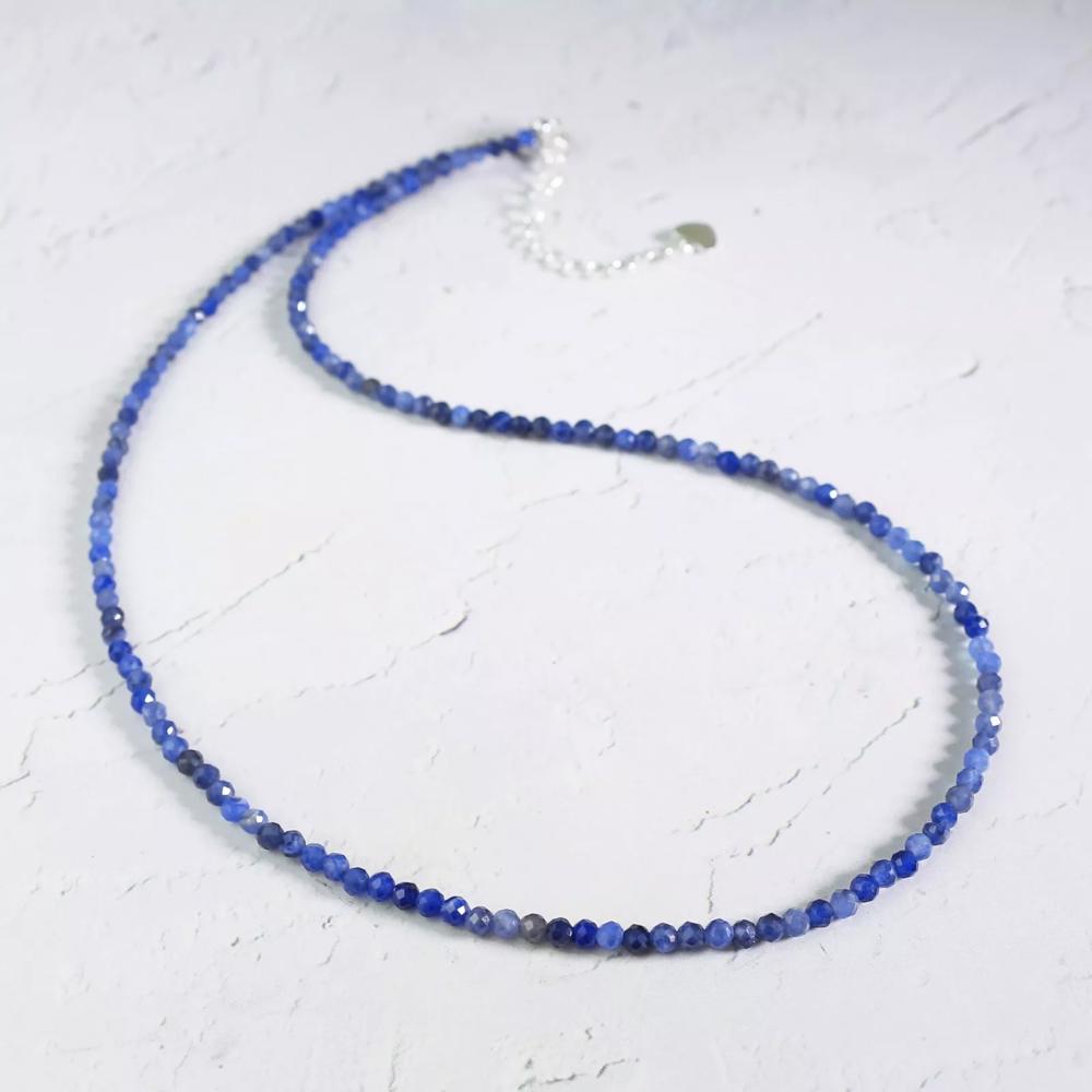 Blue Sodalite 2mm Tiny Small Beaded Choker Healing Dainty Women Necklace Gifts