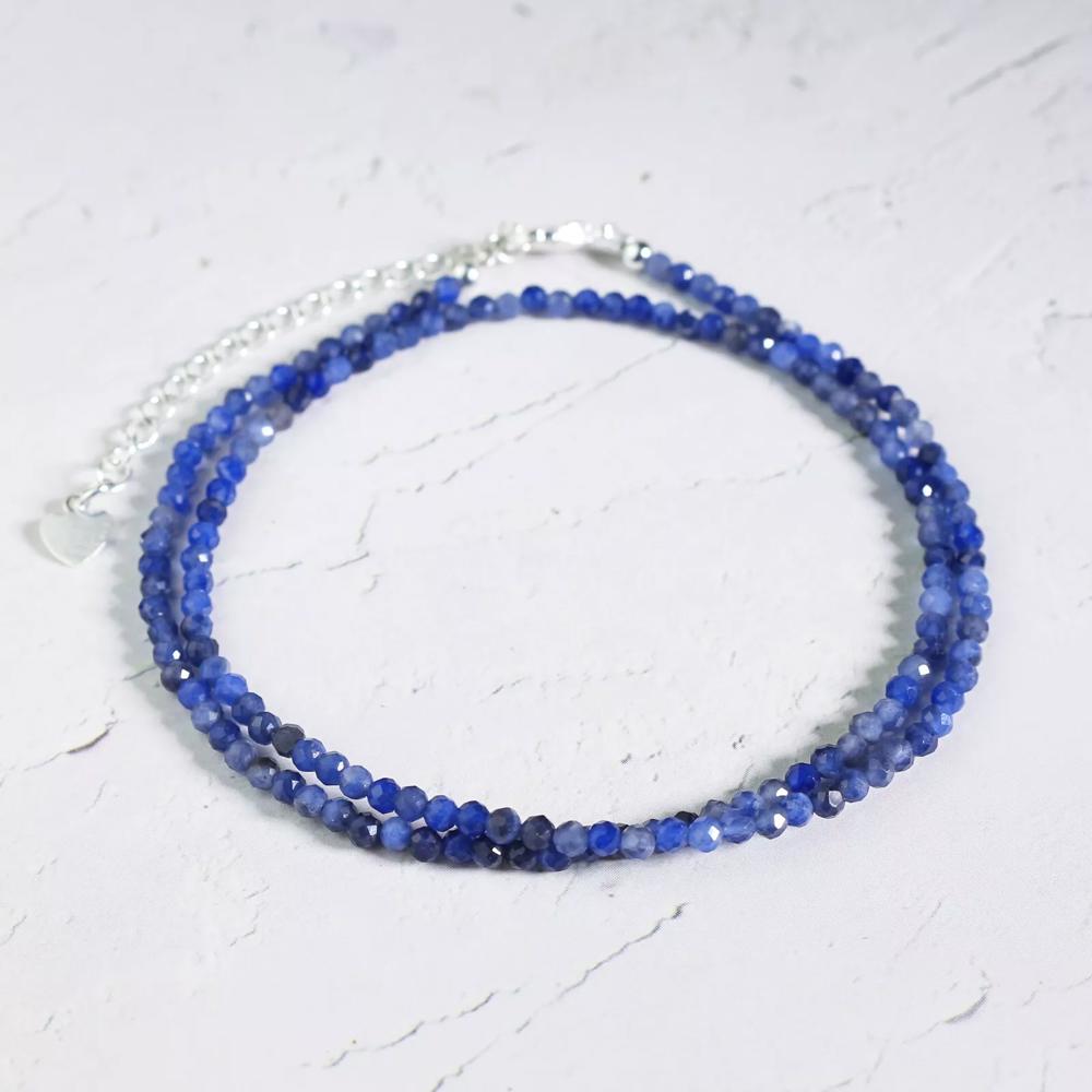 Blue Sodalite 2mm Tiny Small Beaded Choker Healing Dainty Women Necklace Gifts