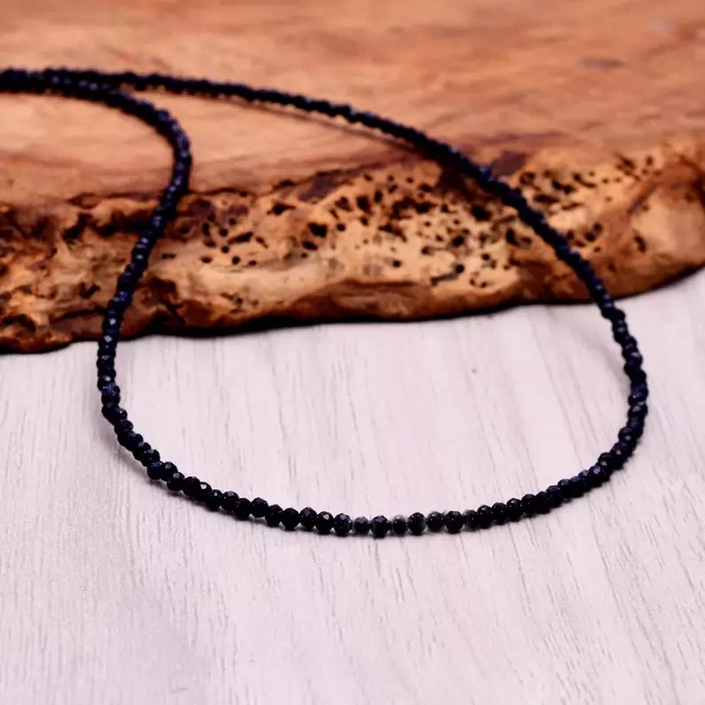 Natural Blue Sandstone Choker 2mm Tiny Beads Healing Reiki Dainty Women Necklace