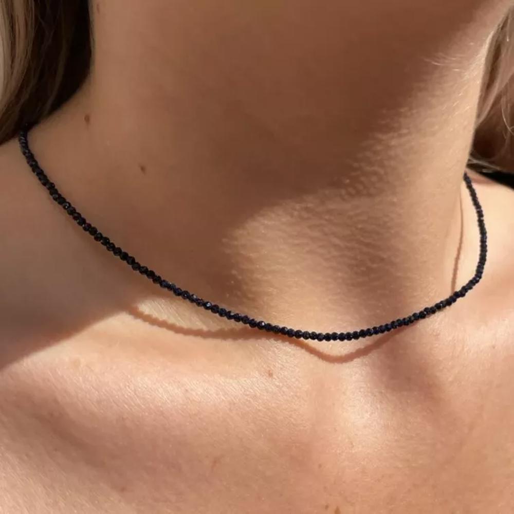 Natural Blue Sandstone Choker 2mm Tiny Beads Healing Reiki Dainty Women Necklace