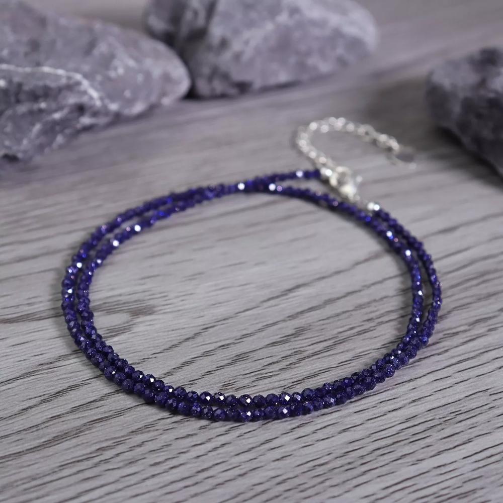 Natural Blue Sandstone Choker 2mm Tiny Beads Healing Reiki Dainty Women Necklace