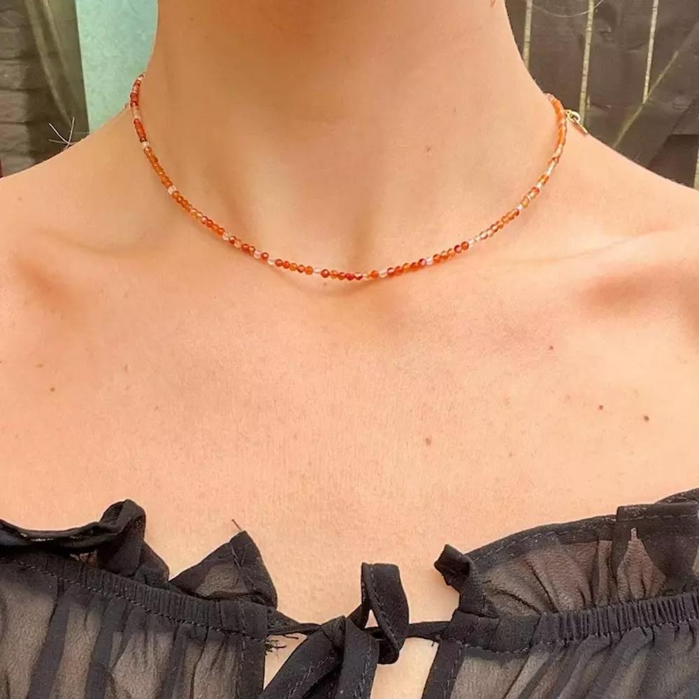 Natural Carnelian Choker Tiny Beads Healing Reiki Delicate minimalist Necklace