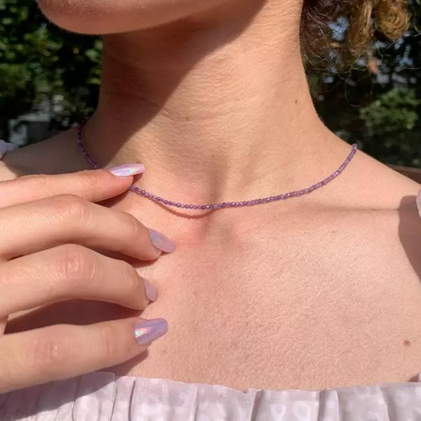 Natural Lavender Amethyst Choker Faceted Tiny Beads Healing Reiki Minimalist Necklace Gift