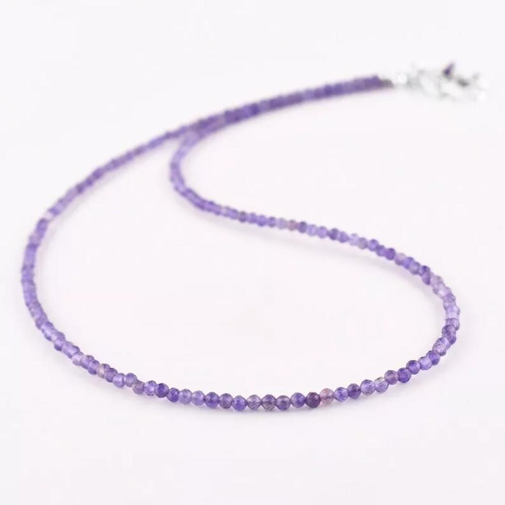 Natural Lavender Amethyst Choker Faceted Tiny Beads Healing Reiki Minimalist Necklace Gift