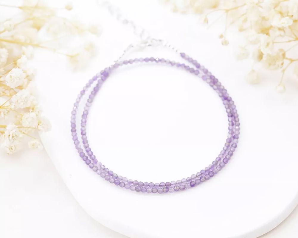 Natural Lavender Amethyst Choker Faceted Tiny Beads Healing Reiki Minimalist Necklace Gift