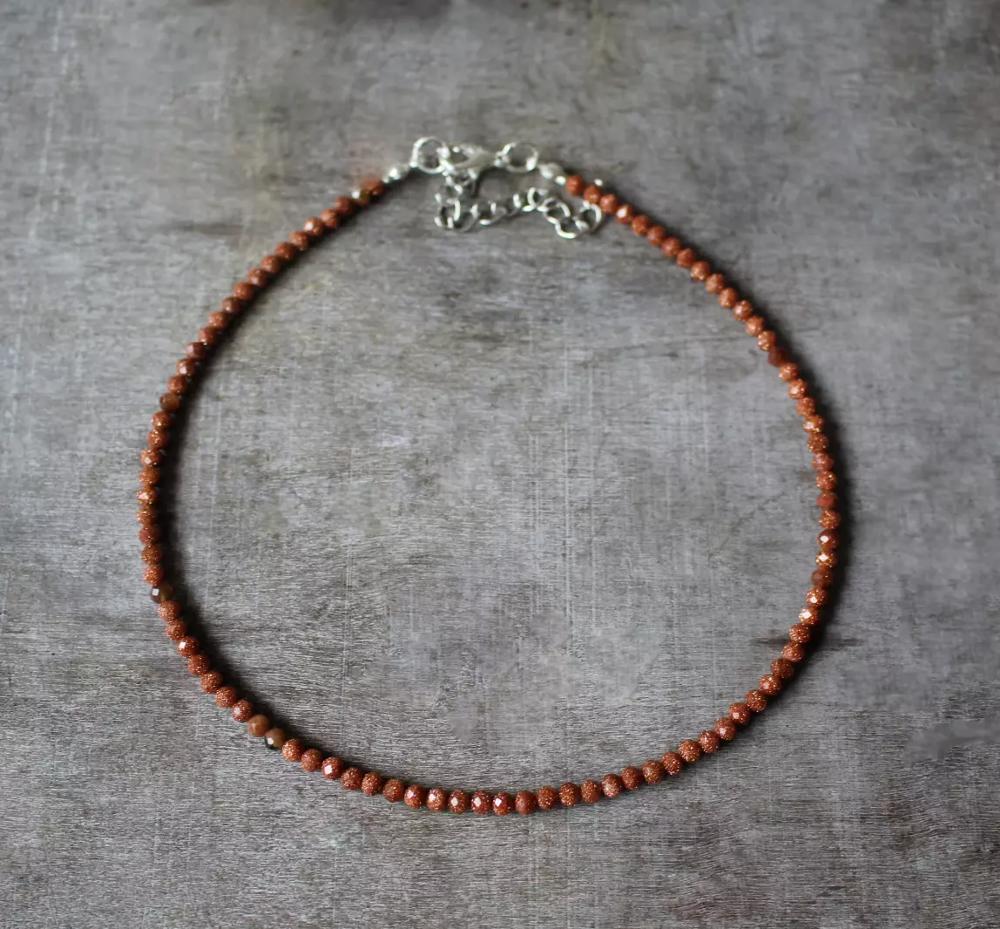 Goldstone Choker Delicate Stone Beads Necklace Crystal Dainty Choker