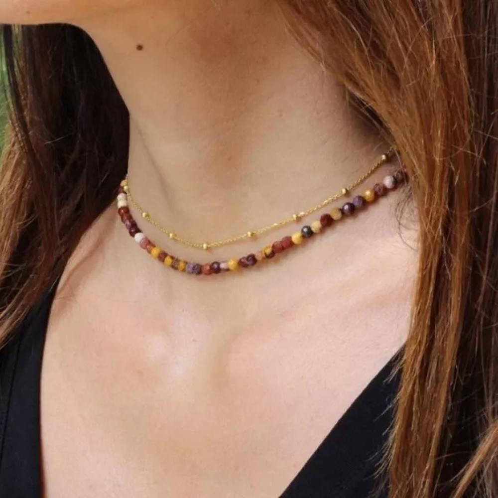 Mookaite Round Beaded Choker Healing Reiki Dainty Women Boho Style Necklace