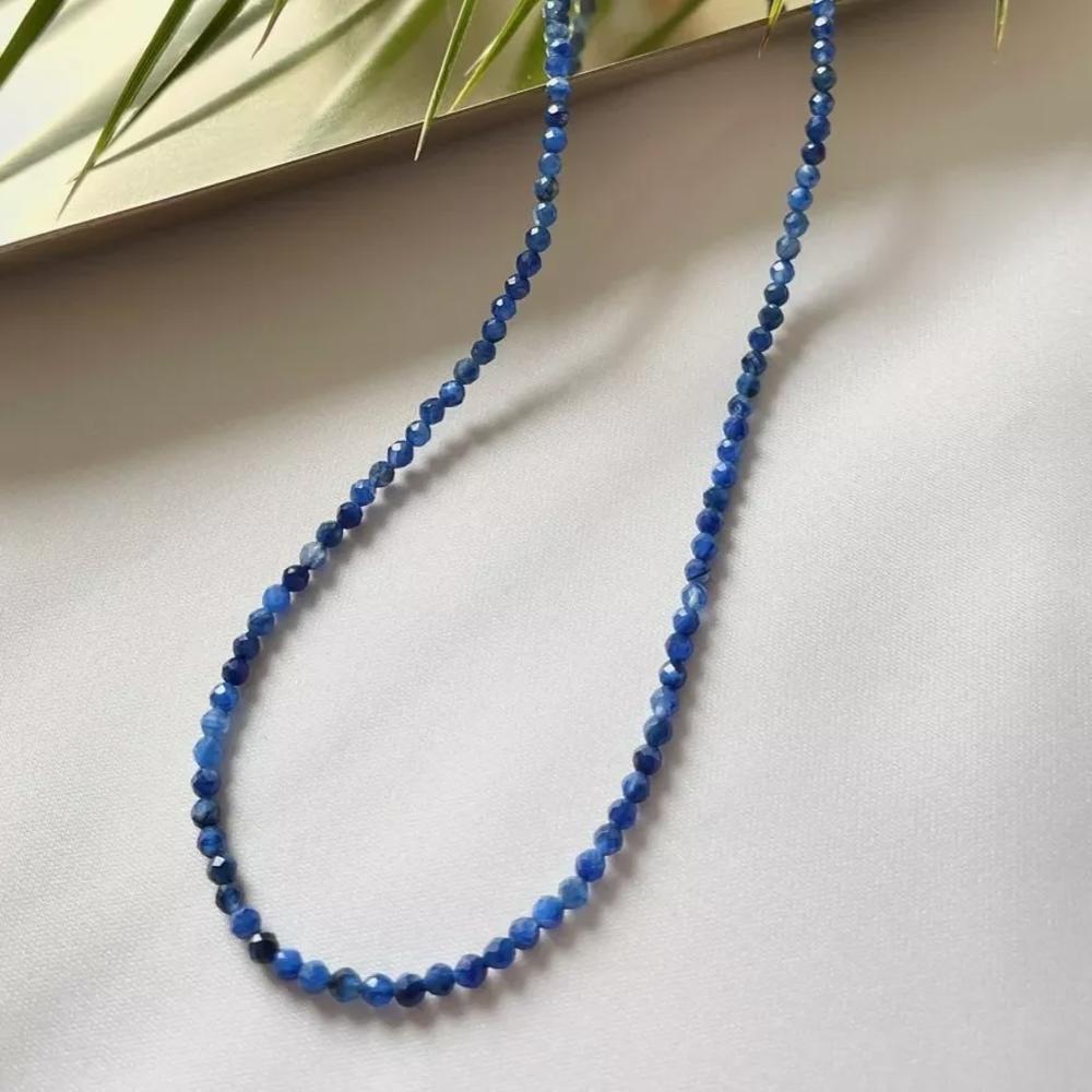 Blue Kyanite 2mm Beaded Choker Healing Dainty Women Boho Crystal Necklace Gift