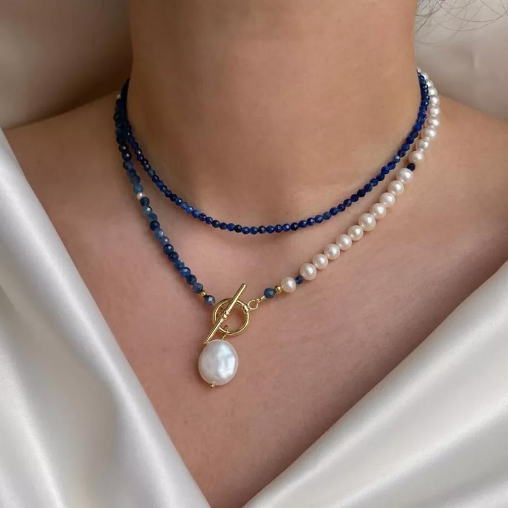 Blue Kyanite 2mm Beaded Choker Healing Dainty Women Boho Crystal Necklace Gift