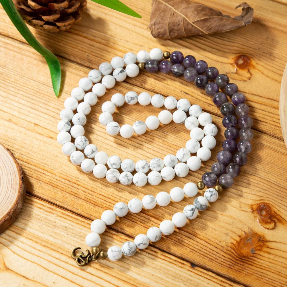 Amethyst Howlite Stone 108 Beads Mala Healing Bracelet Balance Meditation Bracelet