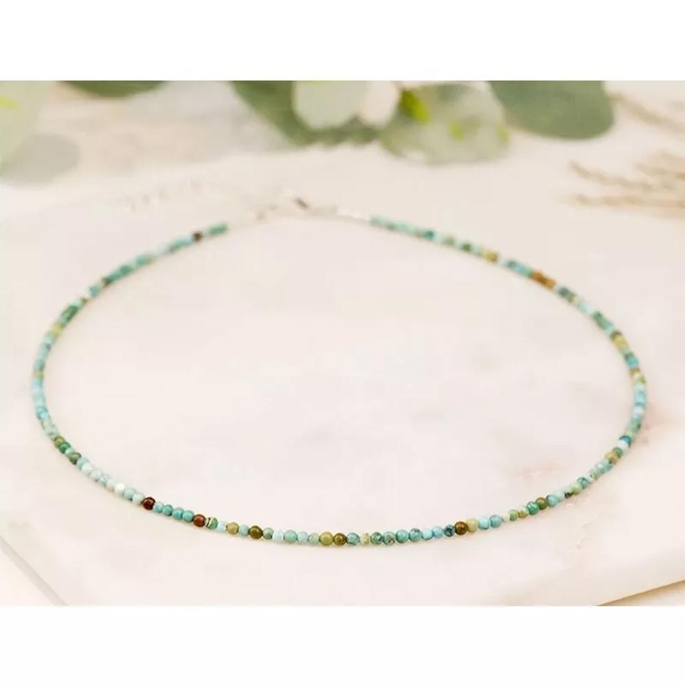 AA+ Grade Turquoise 2mm Beaded Choker Healing Dainty Women Crystal Necklace Gift