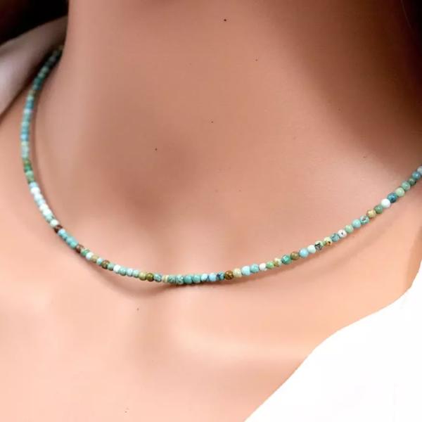 AA+ Grade Turquoise 2mm Beaded Choker Healing Dainty Women Crystal Necklace Gift