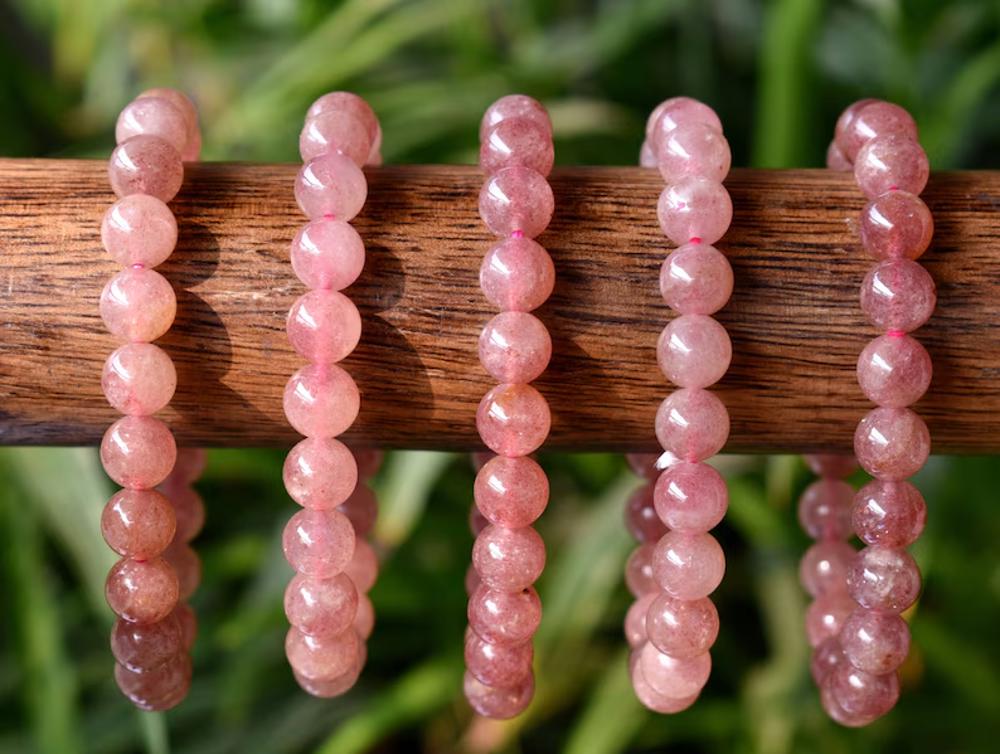 Strawberry Quartz Crystal Bracelet, Healing Crystal Bracelet, Pink Crystals, Stretch Bracelet, Mala Bracelet, Handmade Bracelet for Women