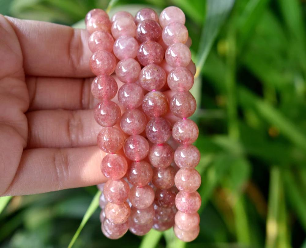 Strawberry Quartz Crystal Bracelet, Healing Crystal Bracelet, Pink Crystals, Stretch Bracelet, Mala Bracelet, Handmade Bracelet for Women