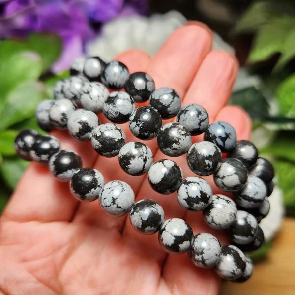 Snowflake Obsidian Crystal Bracelet, Healing Crystal Bracelet, Stretch Bracelet, Handmade Bracelet for Women