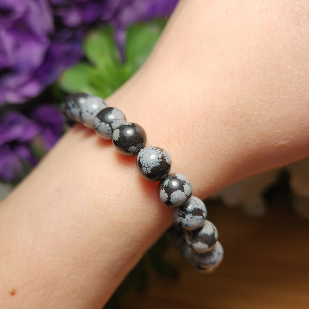 Snowflake Obsidian Crystal Bracelet, Healing Crystal Bracelet, Stretch Bracelet, Handmade Bracelet for Women