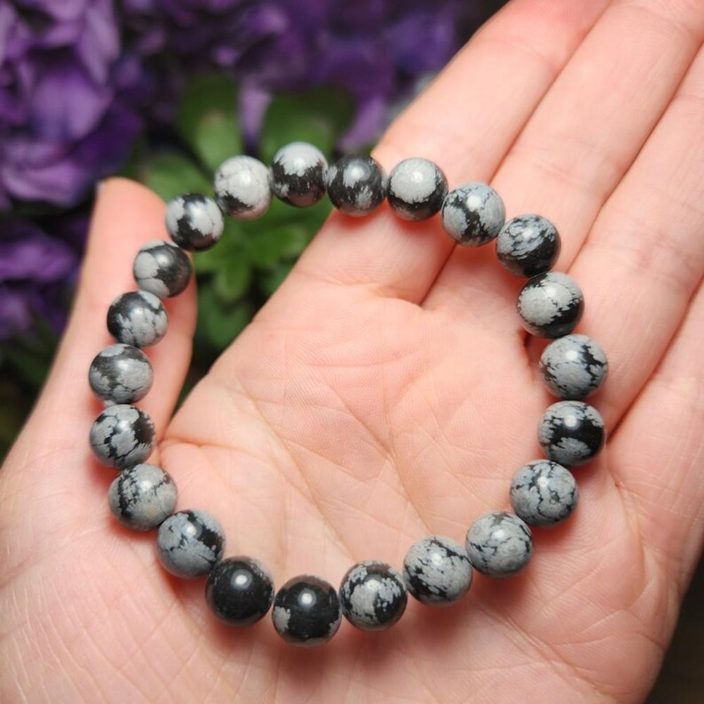 Snowflake Obsidian Crystal Bracelet, Healing Crystal Bracelet, Stretch Bracelet, Handmade Bracelet for Women