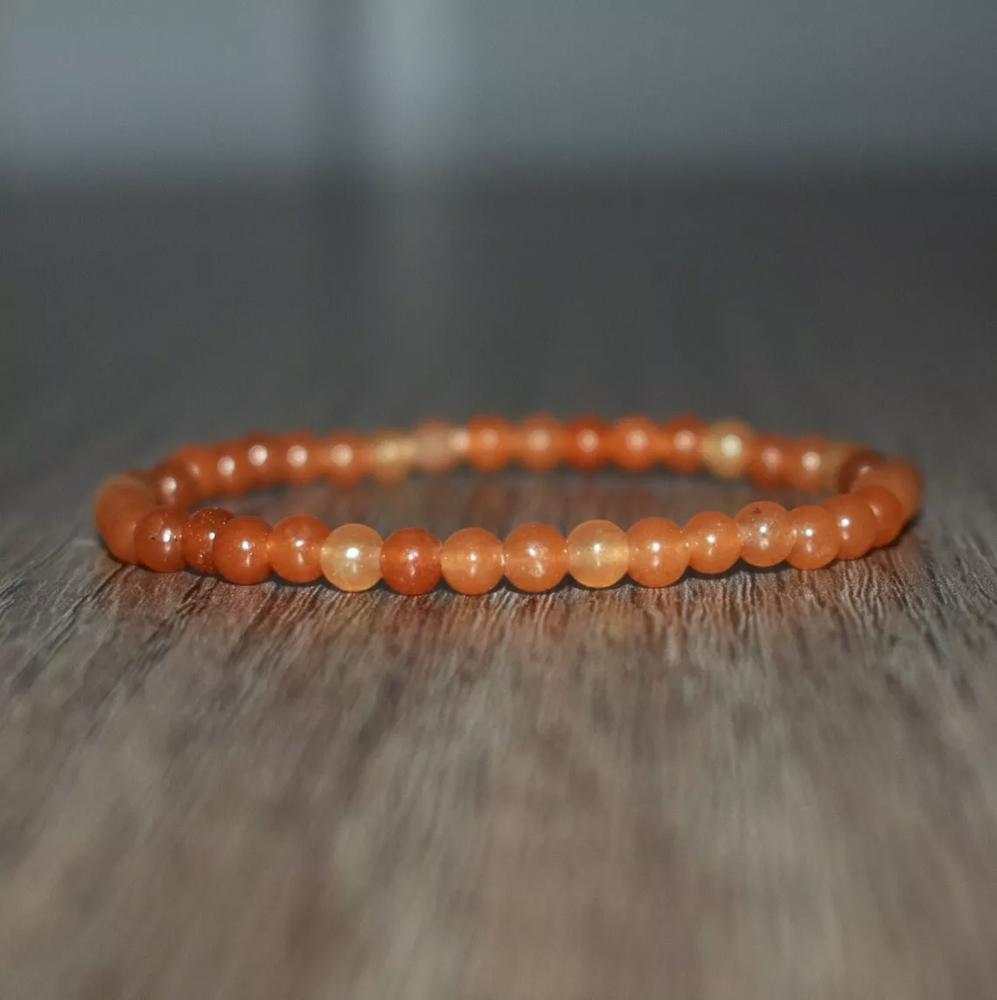 Natural Orange Aventurine Stone Dainty Bracelet 4mm Gemstone Healing Bracelet