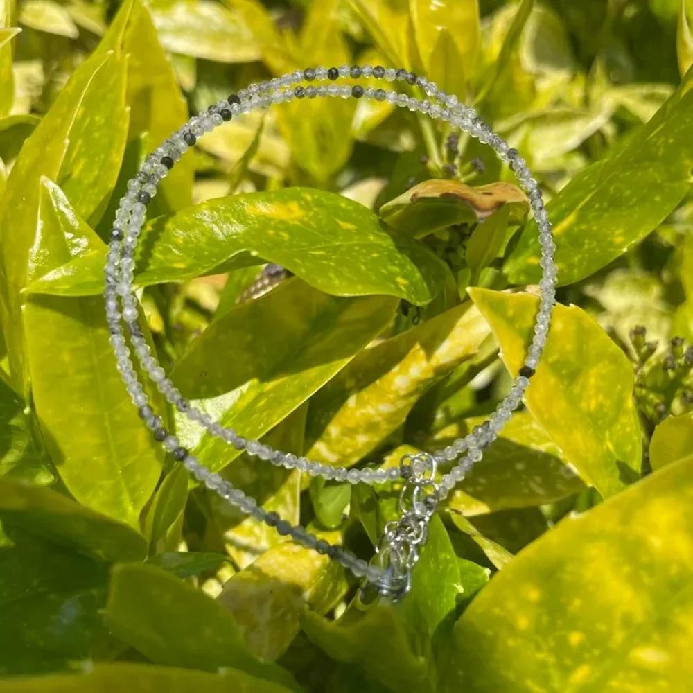 Natural Black Tourmaline in Quartz Beaded Choker Healing Minimalist Necklace