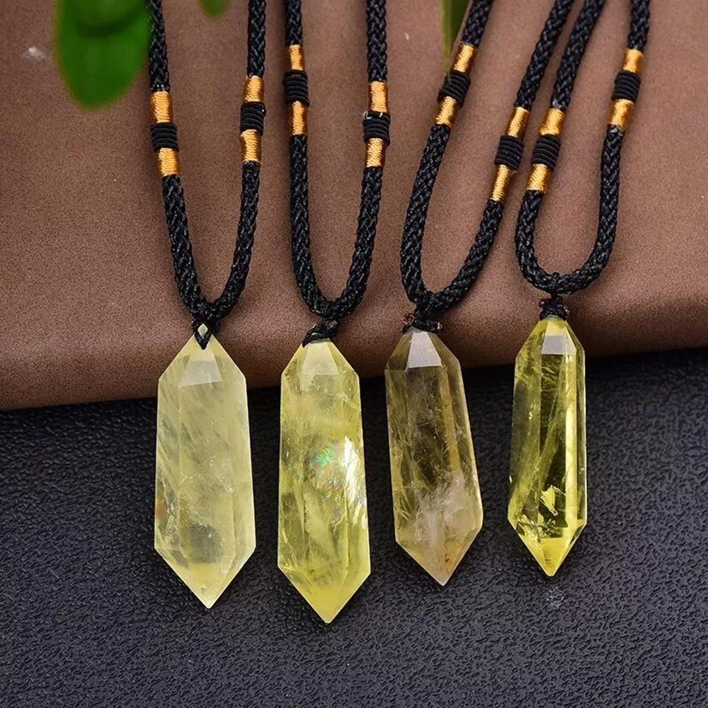 Citrine Crystal Hexagonal Point Pendant Healing Balance Women Men Necklace Gifts