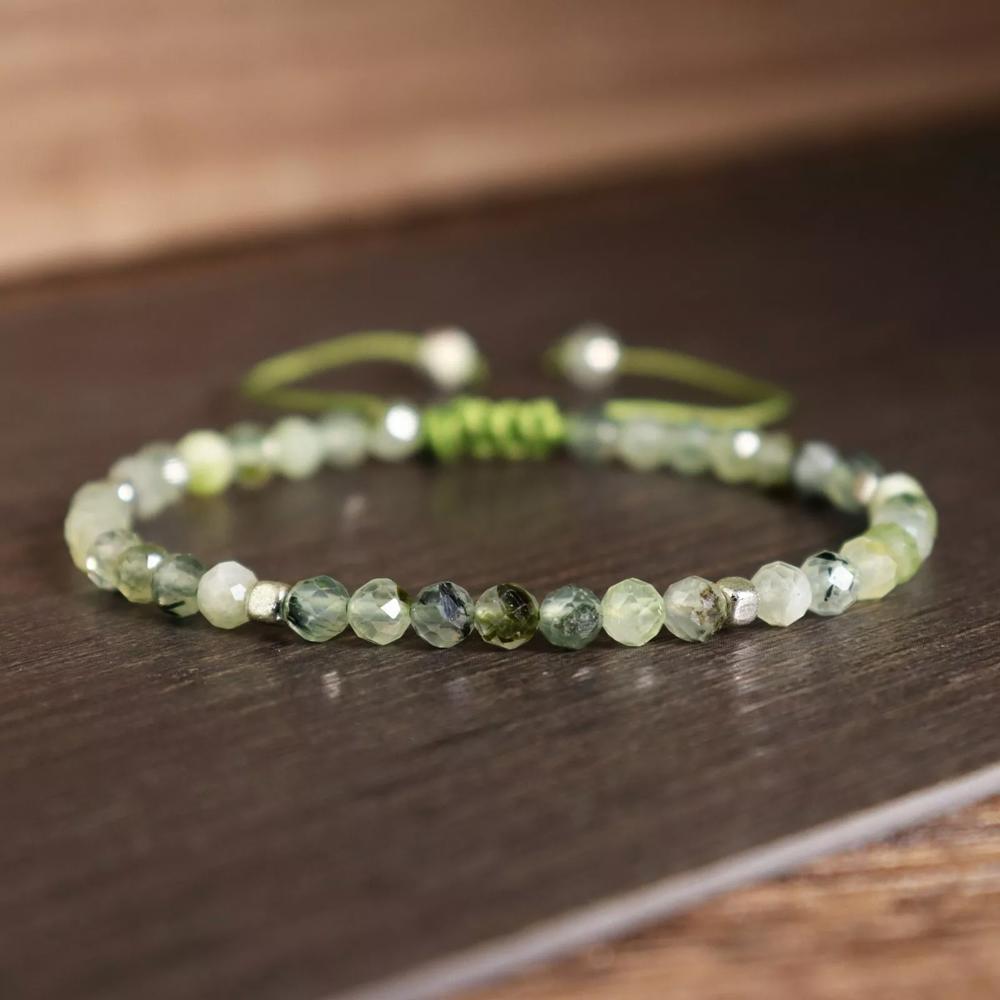 Natural Prehnite Stone Dainty Bracelet Green Crystal Healing Gemstone Bracelet