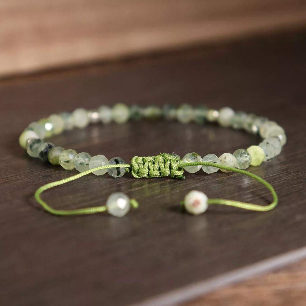 Natural Prehnite Stone Dainty Bracelet Green Crystal Healing Gemstone Bracelet