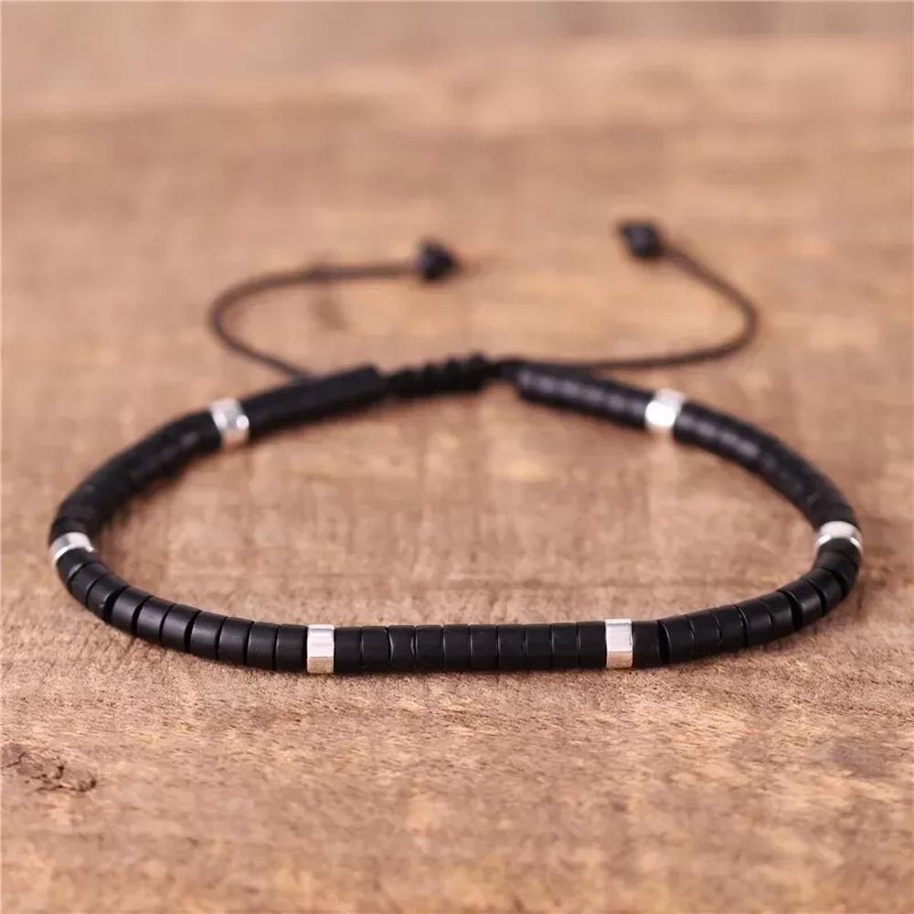 Natural Black Onyx Beads Healing Heart Chakra Strength Spiritual Protection Minimalist Bracelet