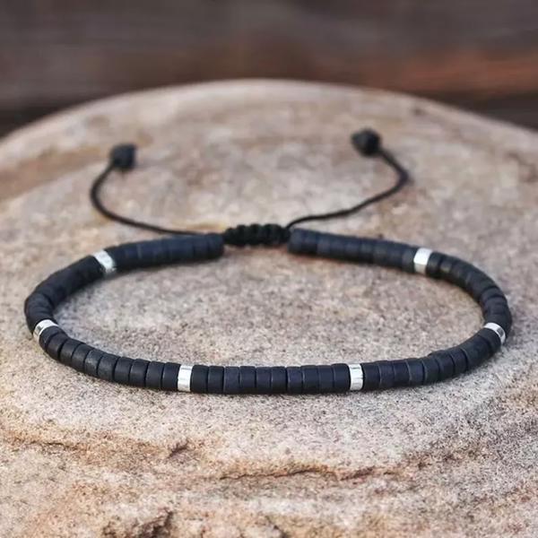 Natural Black Onyx Beads Healing Heart Chakra Strength Spiritual Protection Minimalist Bracelet