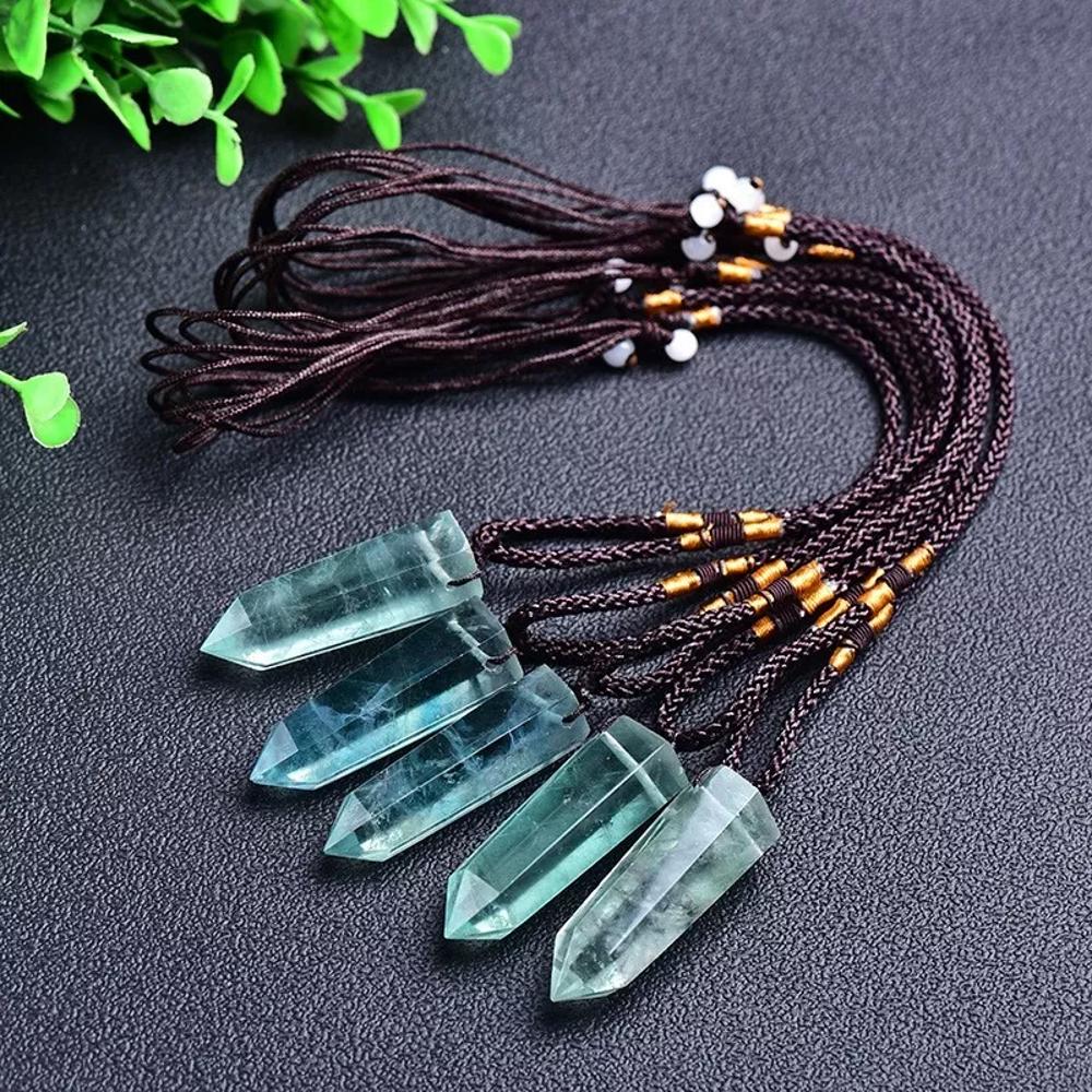 Green Fluorite Hexagonal Points Pendant Healing Amulet Women Men Necklace Gift