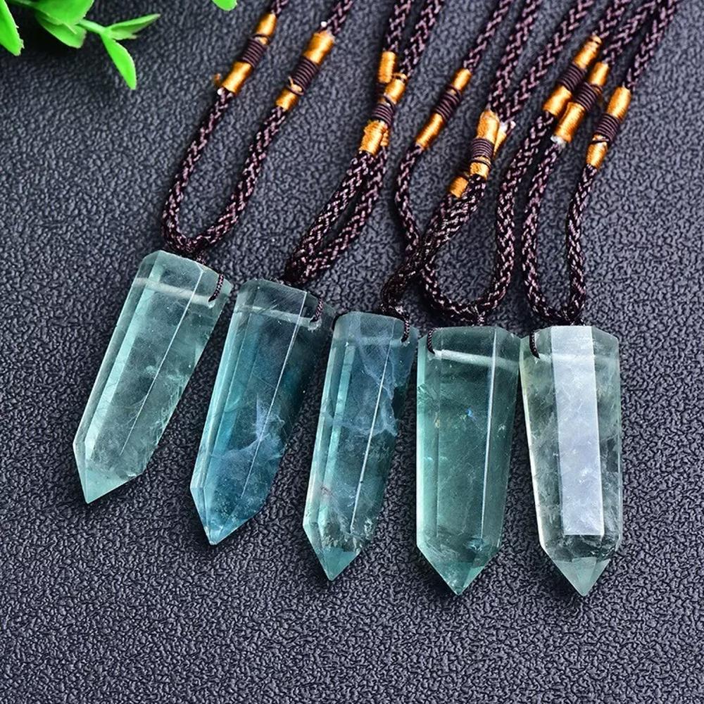 Green Fluorite Hexagonal Points Pendant Healing Amulet Women Men Necklace Gift