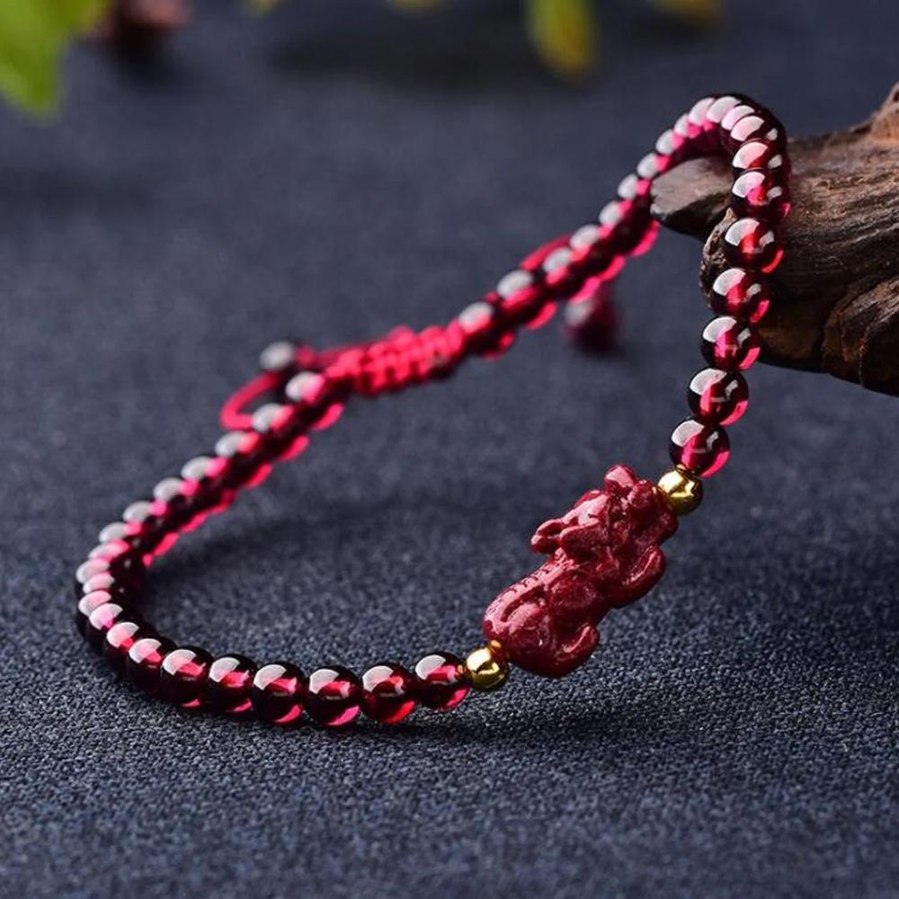 4mm Garnet Stone Grounding Feng Shui Pixiu Bracelet