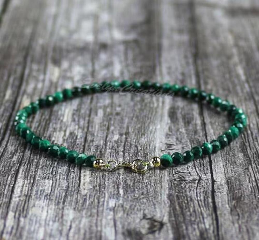 Natural Faceted Malachite Stone Dainty Bracelet