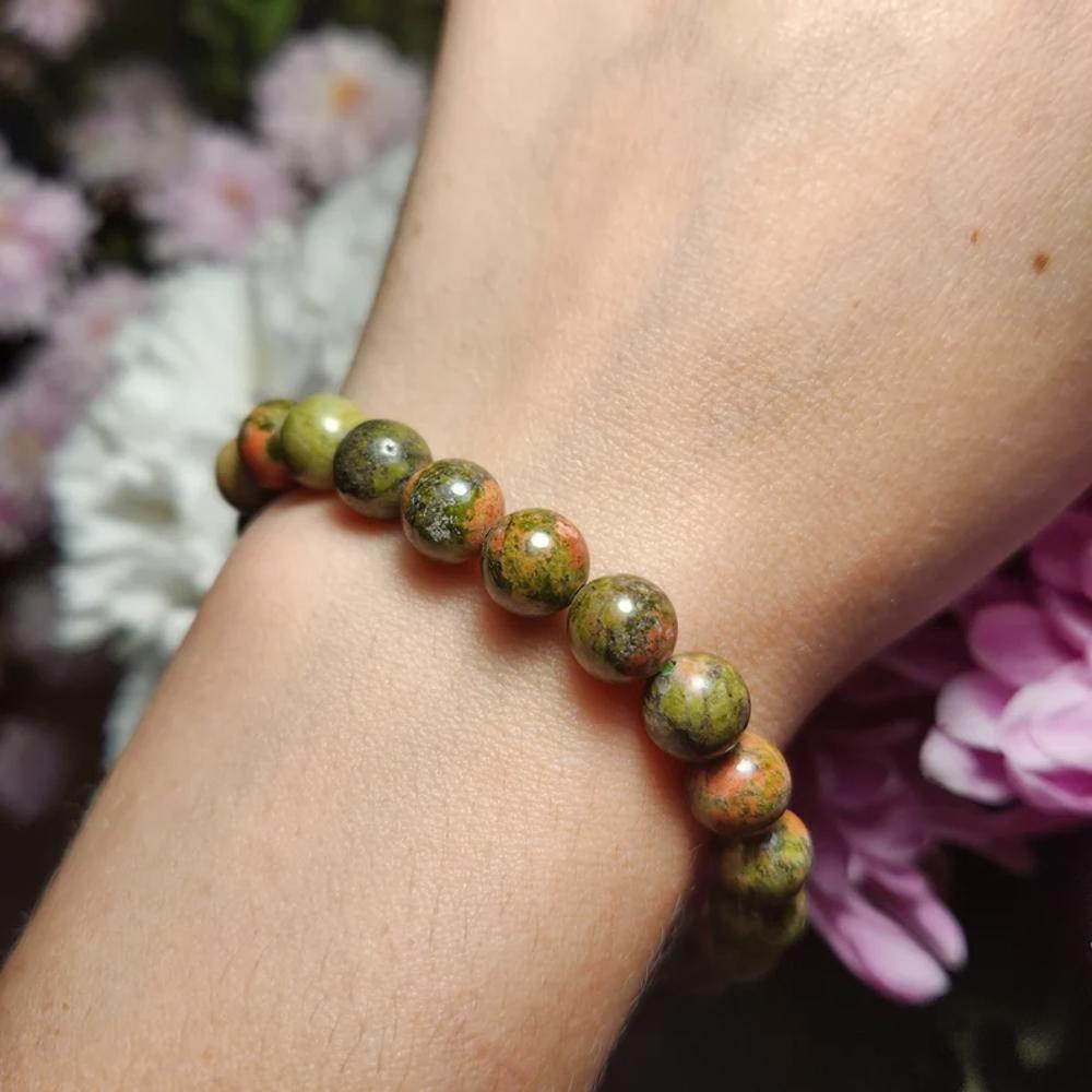 Unakite Crystal Bracelet, Healing Crystal Bracelet, Stretch Bracelet