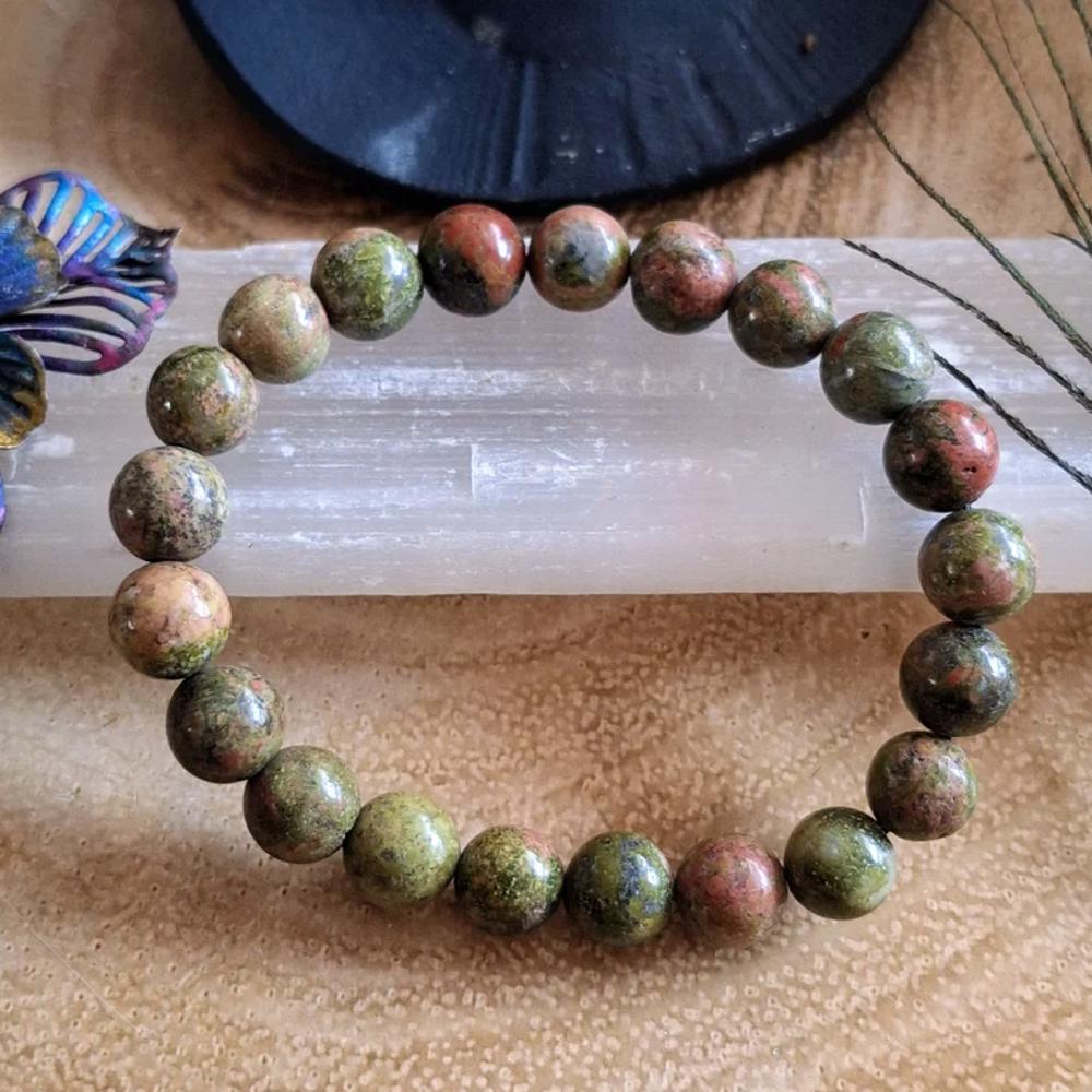 Unakite Crystal Bracelet, Healing Crystal Bracelet, Stretch Bracelet