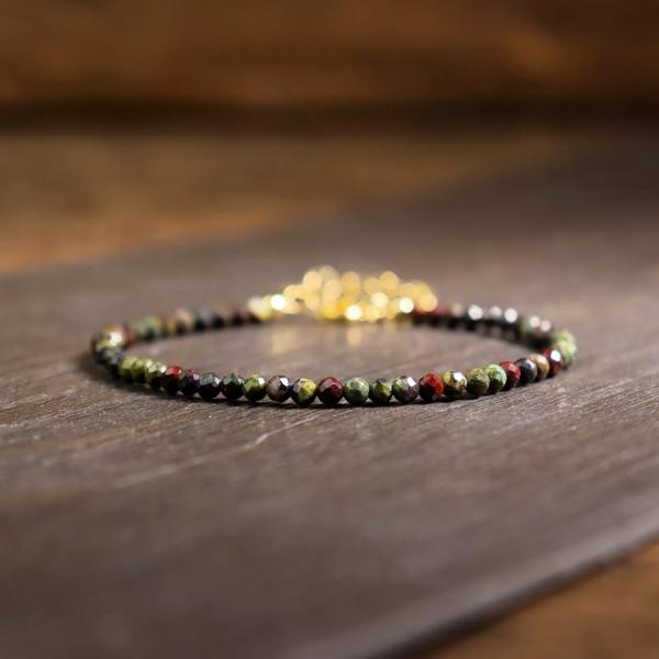 Natural Dragon Bloodstone Bracelet Green Gemstone Dainty Bracelet Minimalist