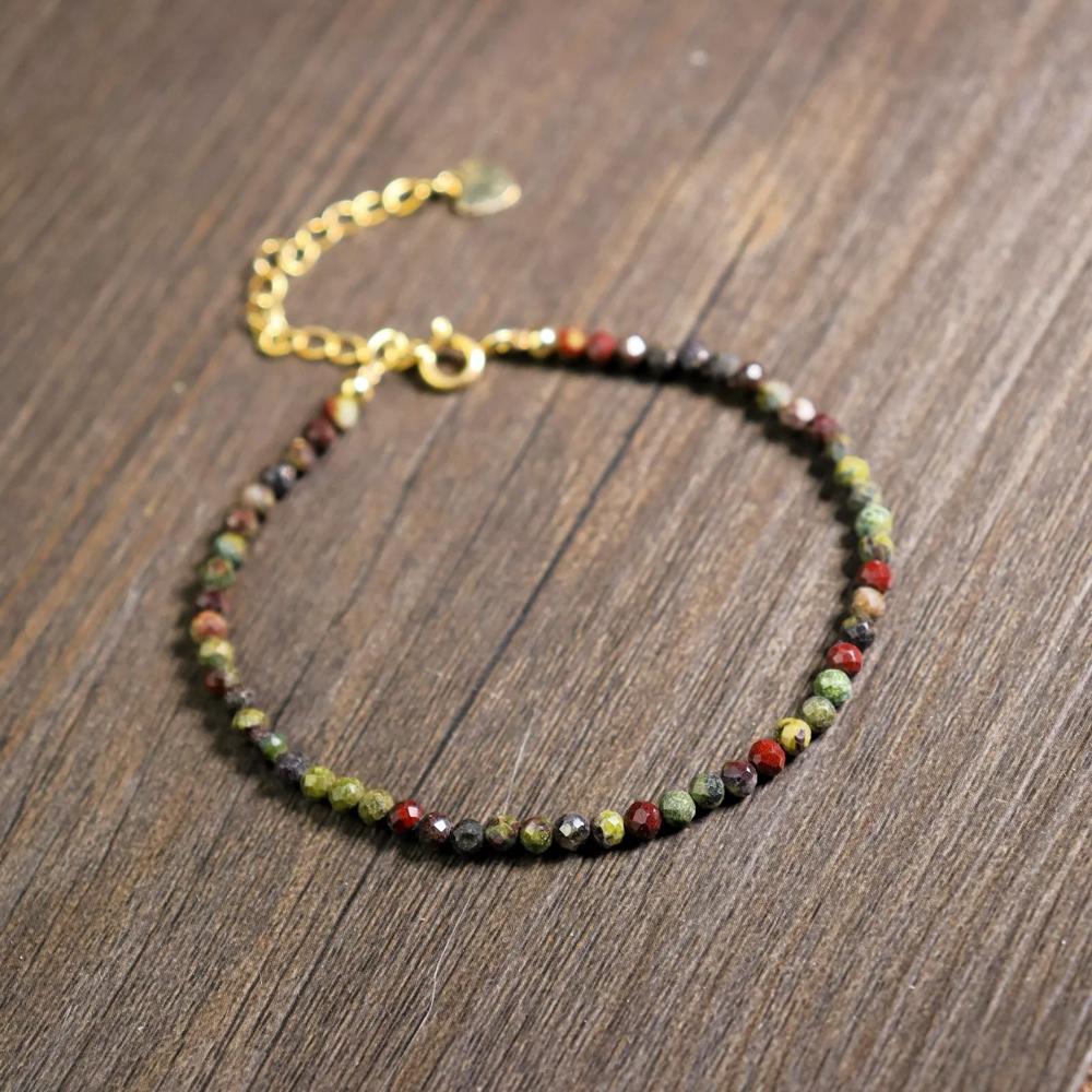 Natural Dragon Bloodstone Bracelet Green Gemstone Dainty Bracelet Minimalist