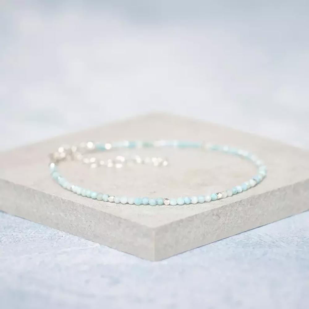 Minimalist 2mm Larimar Beads Healing Balance Reiki Dainty Women Crystal Bracelet