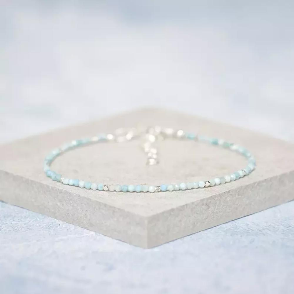 Minimalist 2mm Larimar Beads Healing Balance Reiki Dainty Women Crystal Bracelet