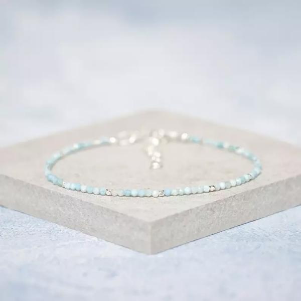 Minimalist 2mm Larimar Beads Healing Balance Reiki Dainty Women Crystal Bracelet