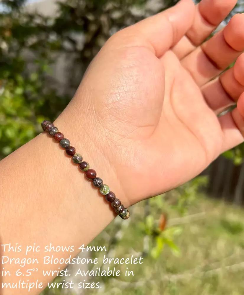 Natural Bloodstone 4mm Beaded Healing Reiki Stretch Women Men Bracelet Xmas Gift