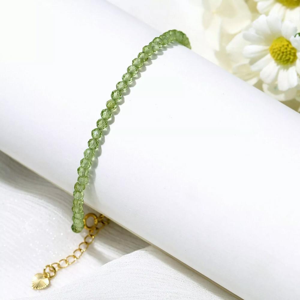 Natural Peridot Stone Dainty Bracelet Olive Green Bracelet Handmade Minimalist