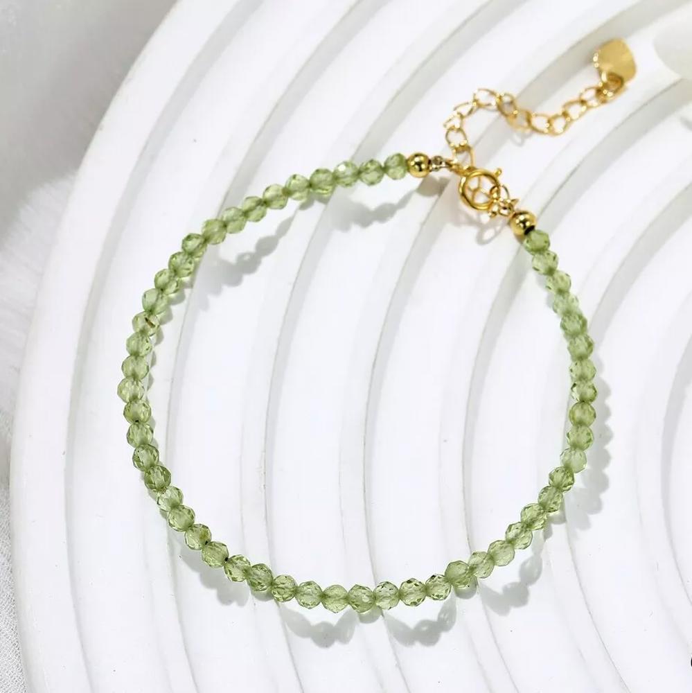 Natural Peridot Stone Dainty Bracelet Olive Green Bracelet Handmade Minimalist