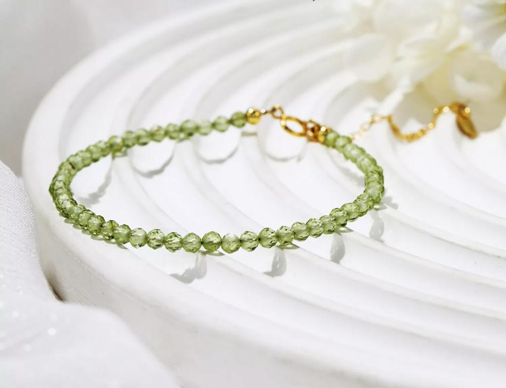 Natural Peridot Stone Dainty Bracelet Olive Green Bracelet Handmade Minimalist