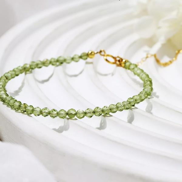 Natural Peridot Stone Dainty Bracelet Olive Green Bracelet Handmade Minimalist