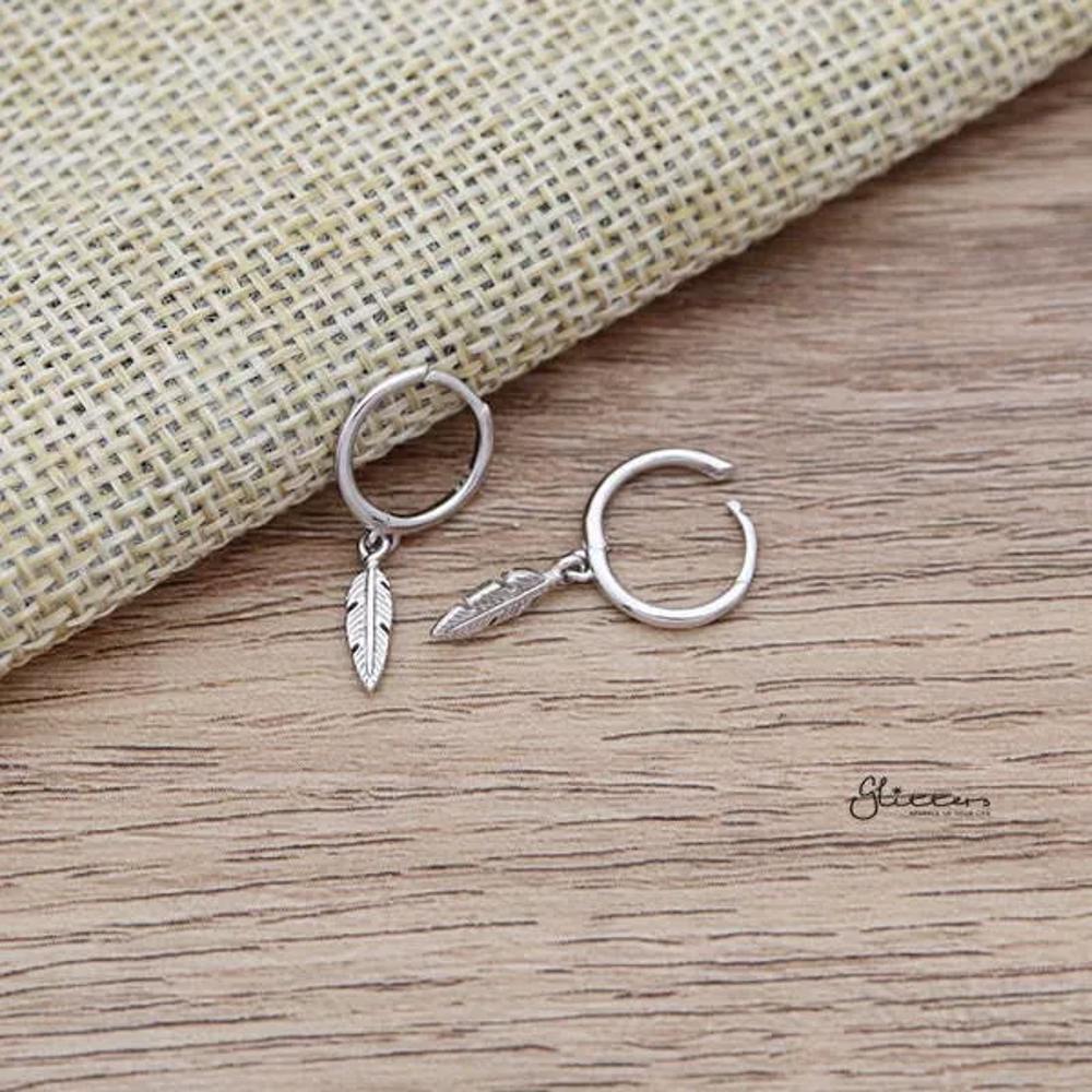 Dainty Feather Earrings 925 Sterling Silver Women Small Hoop Minimalist Earrings