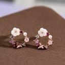  Natural Pearl Crystal Flower Stud Earrings Rose Gold Butterfly Post Earrings