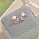  Natural Pearl Crystal Flower Stud Earrings Rose Gold Butterfly Post Earrings