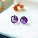  Amethyst Stone Flower Stud Earrings Purple Crystal Post Earrings Sterling Silver