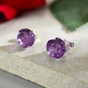  Amethyst Stone Flower Stud Earrings Purple Crystal Post Earrings Sterling Silver